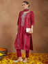 Janasya Women's Maroon Silk Blend Embroidered Straight Kurta Set